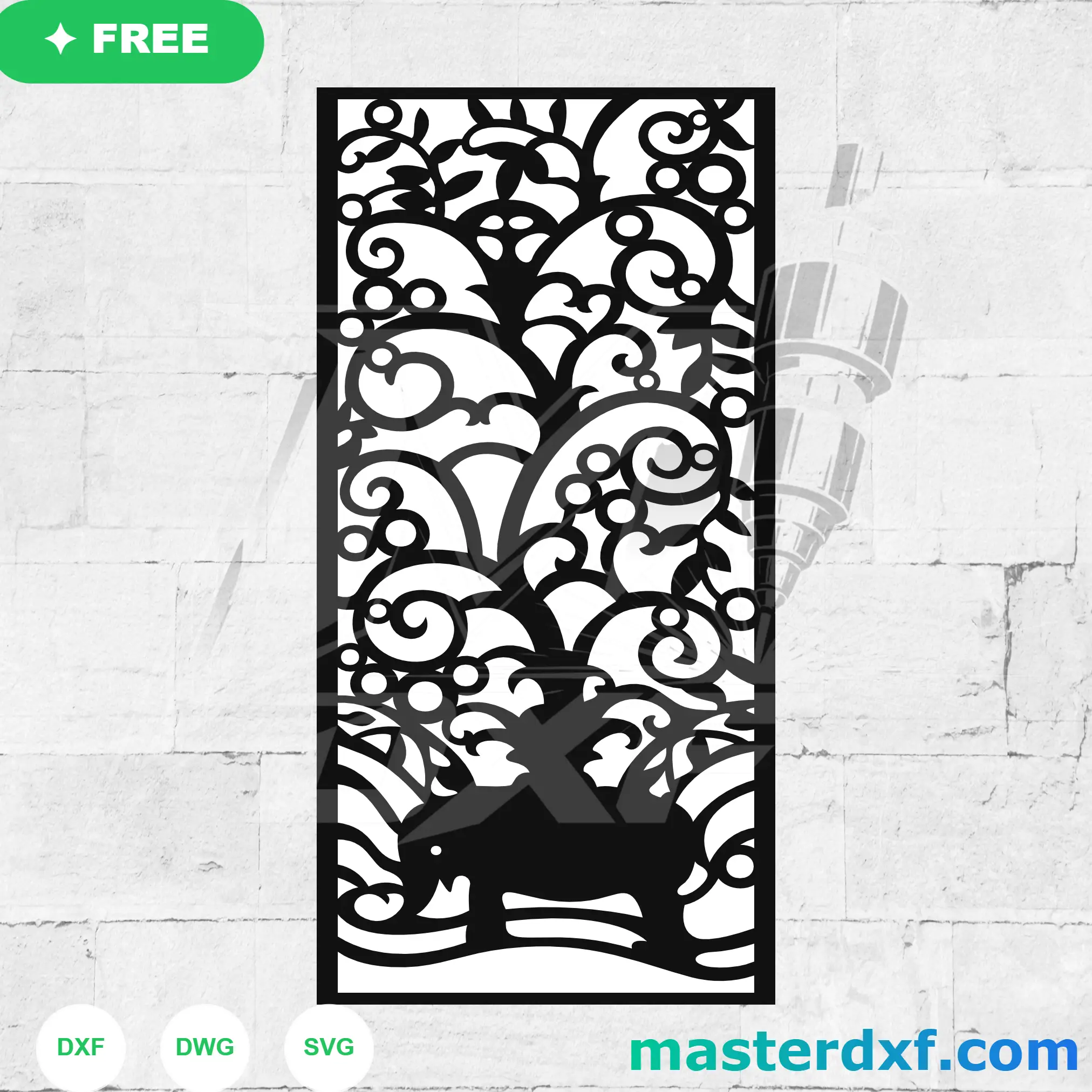 Tree and Rabbit Scroll DXF Scene Panel for Storybook Gates DXF File
